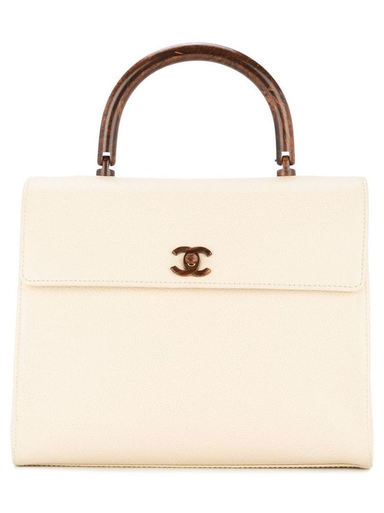 Chanel Pre-Owned wooden handle hand bag - White