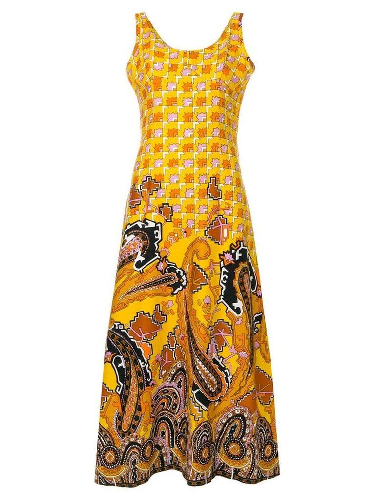 William Vintage geometric print midi dress - Yellow