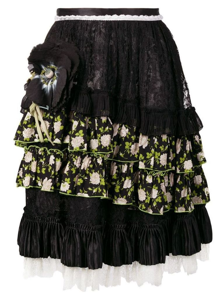 Dolce & Gabbana Pre-Owned flower appliqué midi skirt - Black
