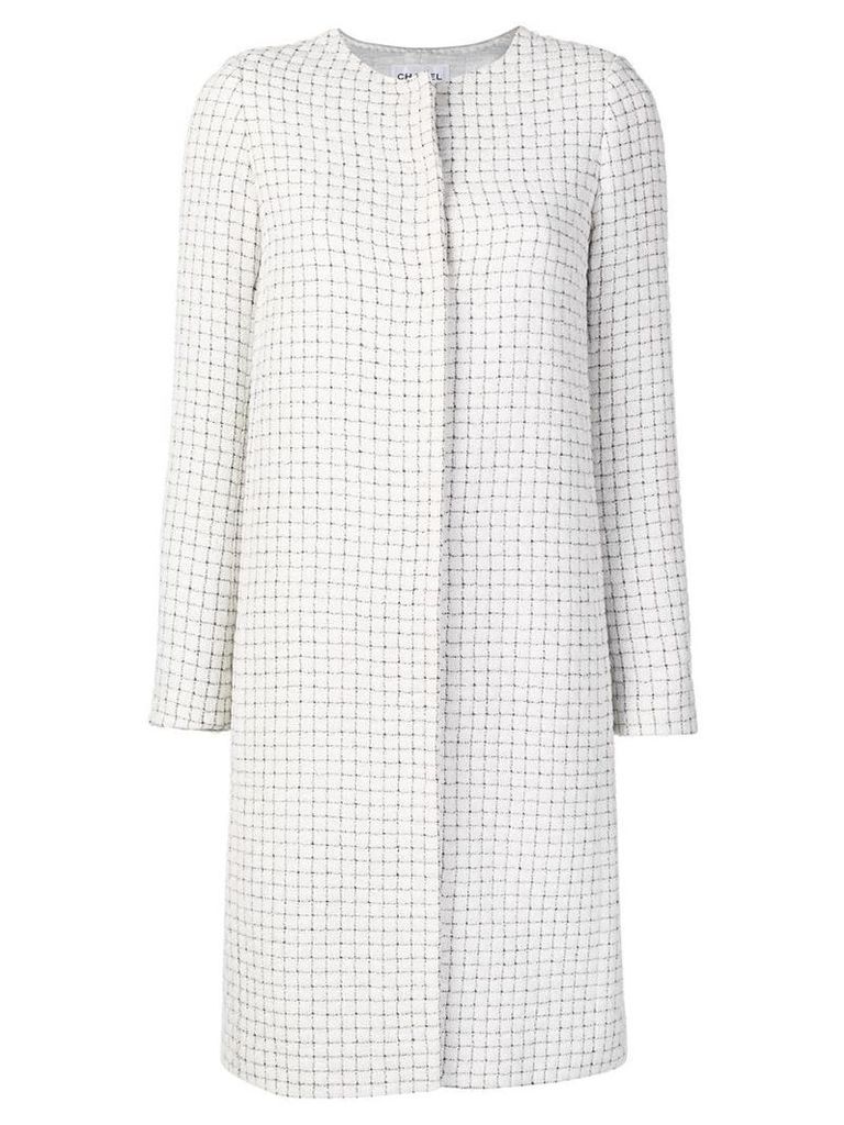Chanel Pre-Owned check patterned midi coat - White