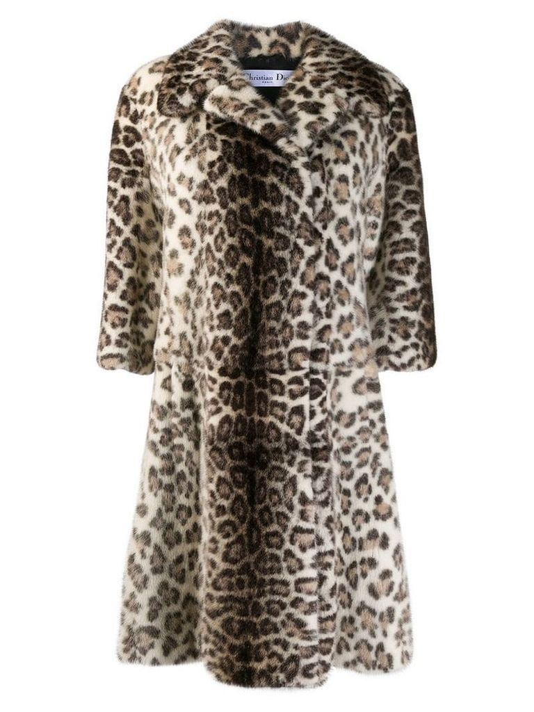 Christian Dior Pre-Owned leopard midi coat - Neutrals