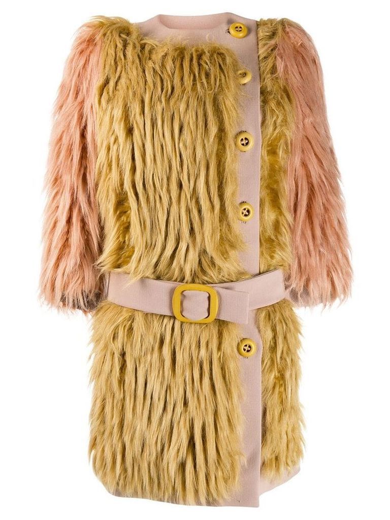 Prada Pre-Owned 2011's belted faux fur coat - Neutrals