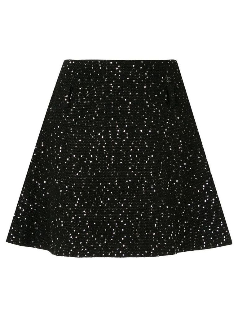 Chanel Pre-Owned knitted sequinned A-line skirt - Black