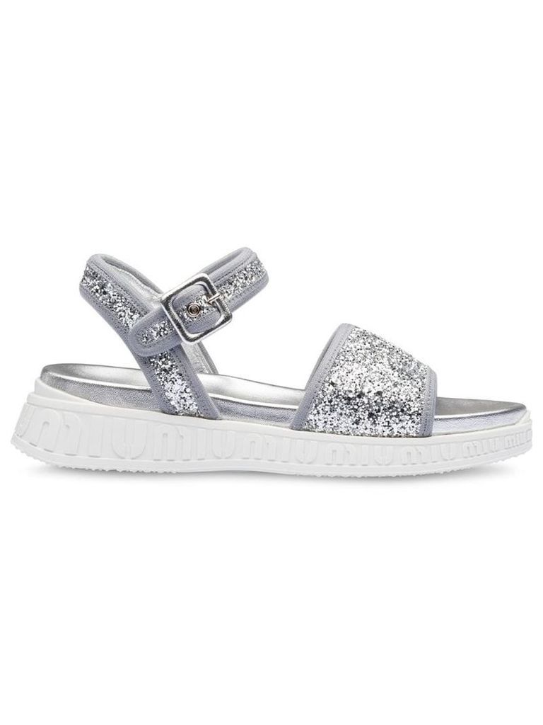 Miu Miu Miu Run glitter sandals - Silver