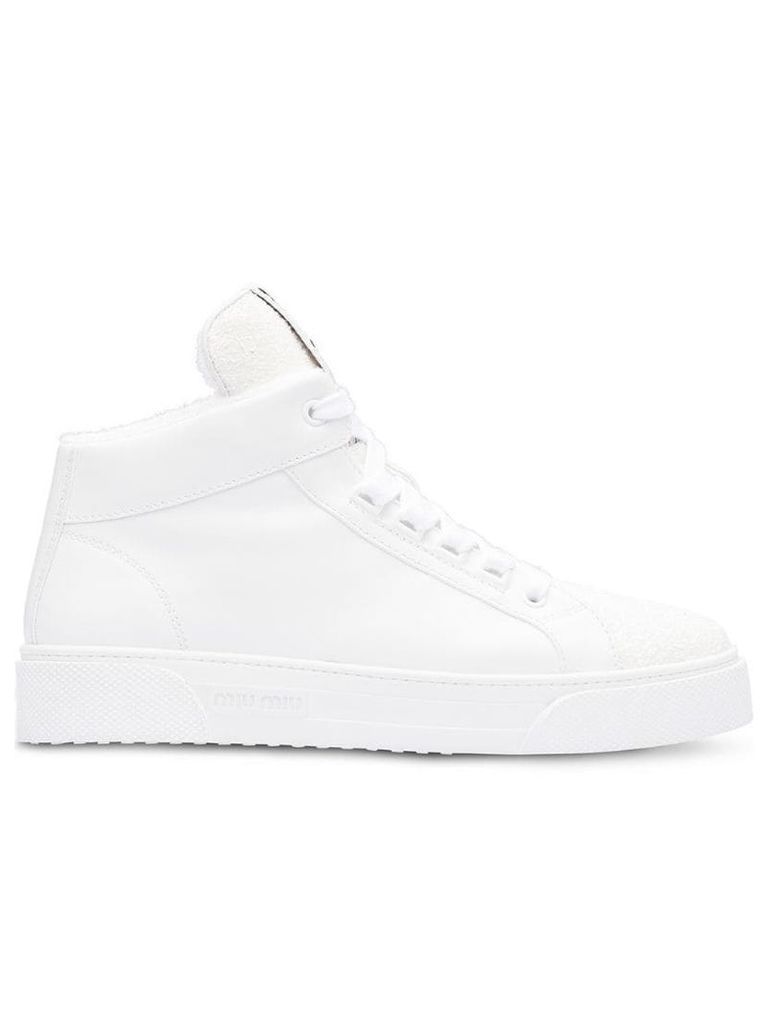 Miu Miu logo glitter high-top sneakers - White