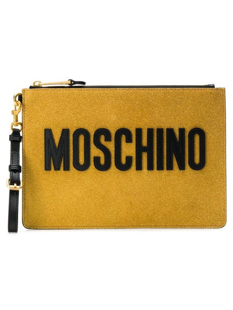 Moschino logo zipped clutch - Gold