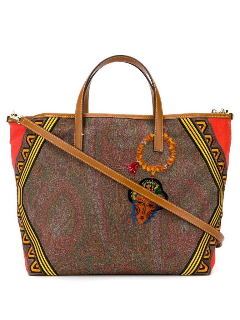 Etro Embroidered jacquard paisley tribe shopper bag - Brown
