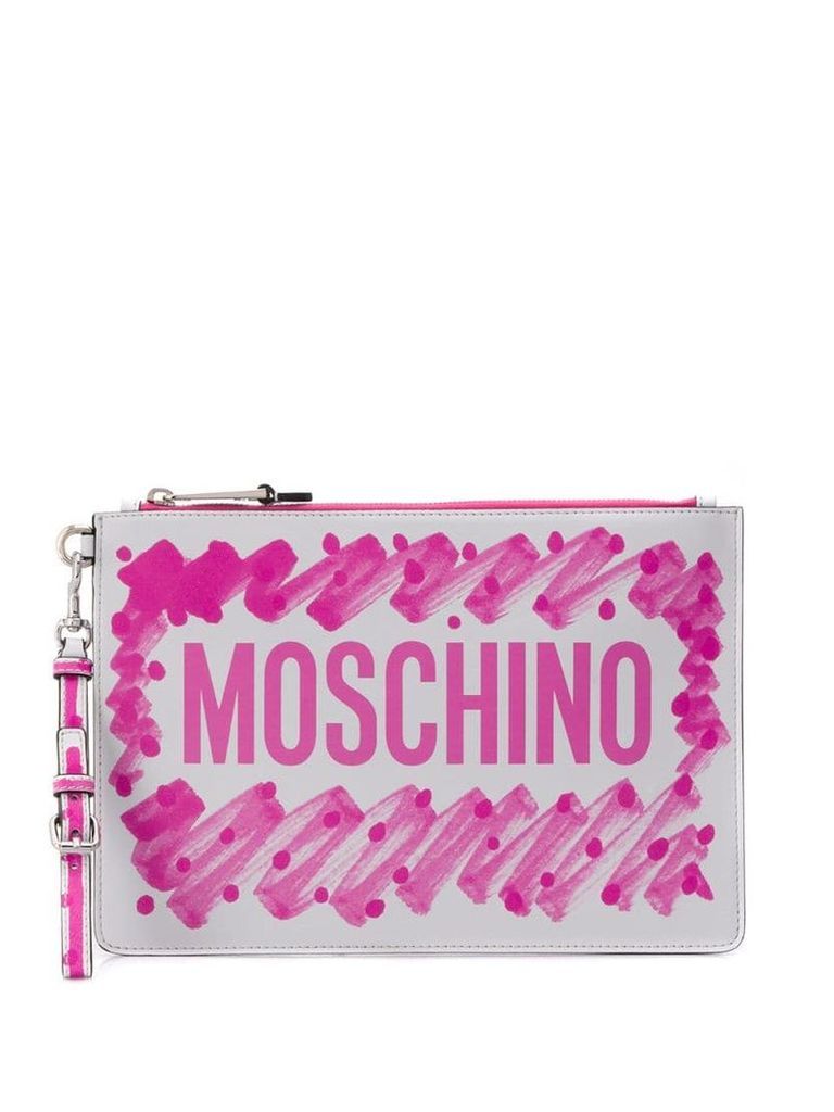 Moschino brushstroke logo clutch - Pink