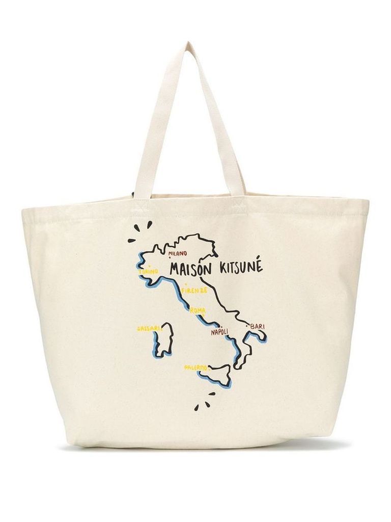 Maison Kitsuné Italy print tote bag - Neutrals