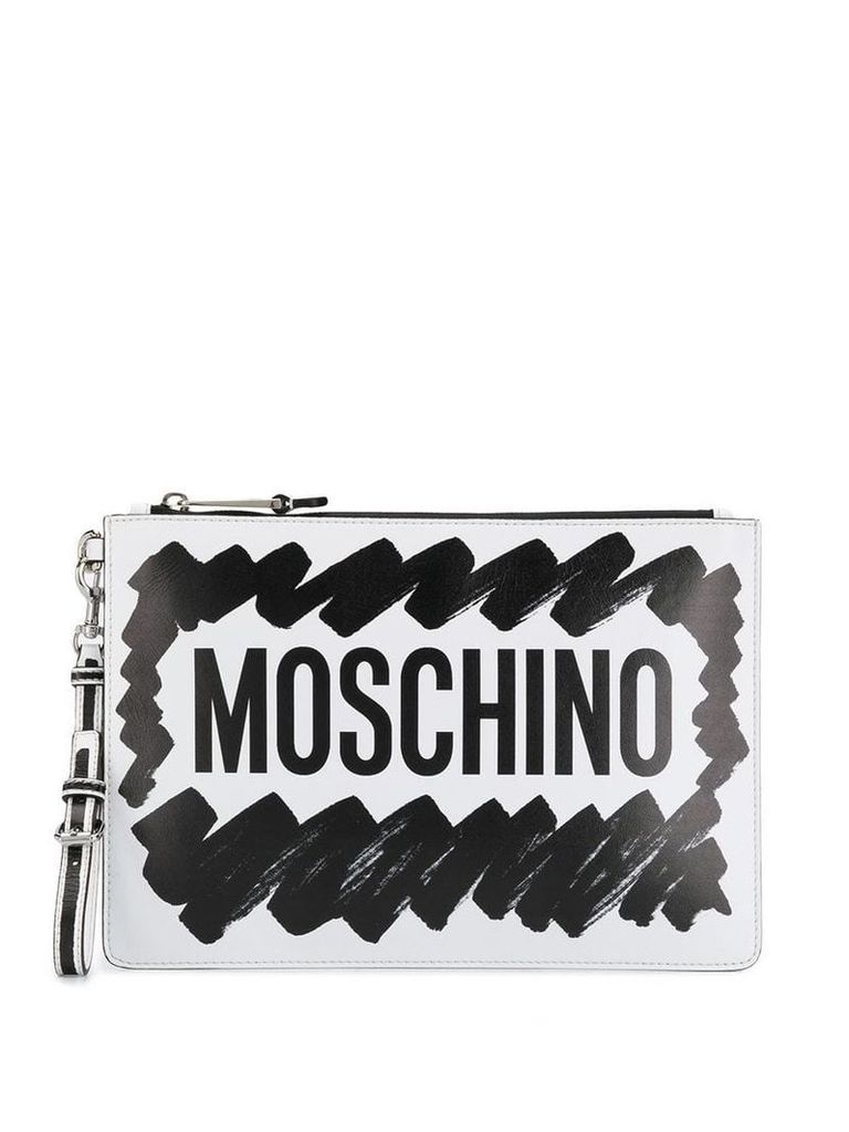 Moschino logo brushstroke clutch bag - White
