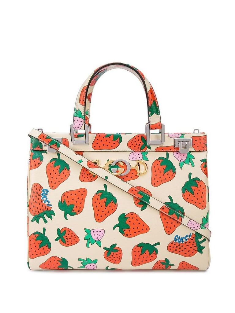 Gucci Gucci Zumi Strawberry print medium top handle bag - White