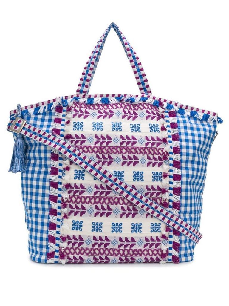 Dodo Bar Or oversized embroidered check tote - Blue