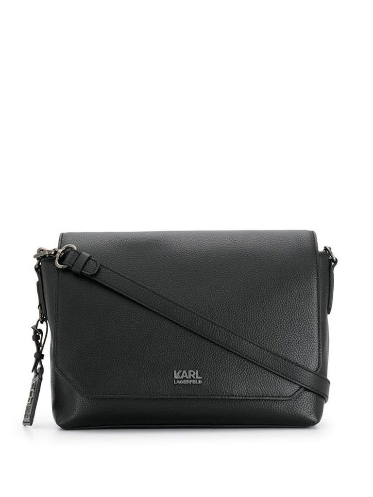 Karl Lagerfeld logo pebbled shoulder bag - Black