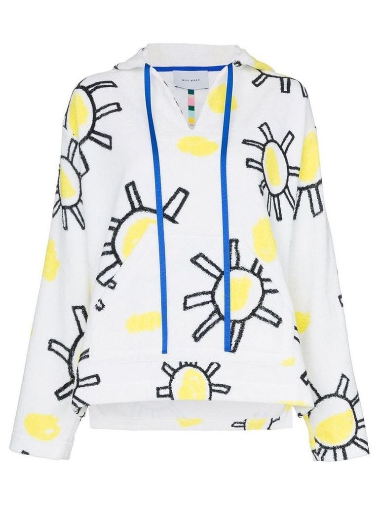Mira Mikati V-neck sunshine print cotton hoodie - White