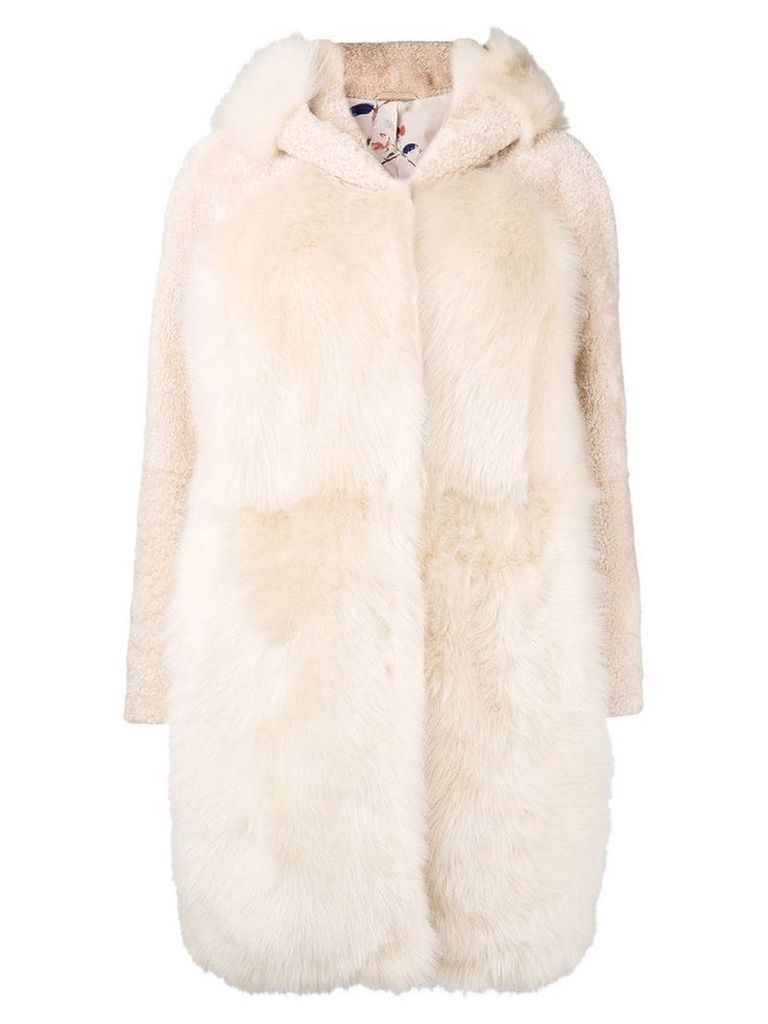 Liska hooded panel fur coat - Neutrals