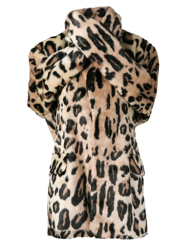 Junya Watanabe leopard print wrap coat - Brown