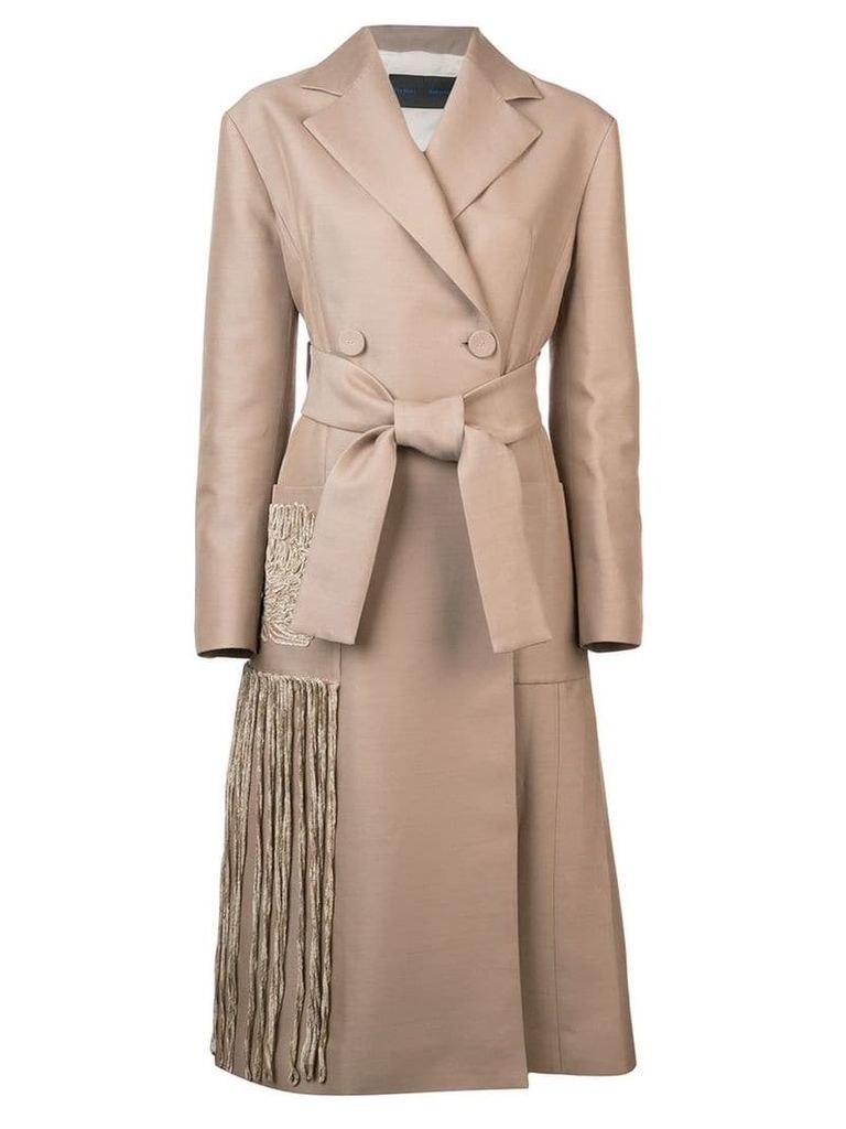 Proenza Schouler Chenille Embroidered Long Belted Coat - Brown