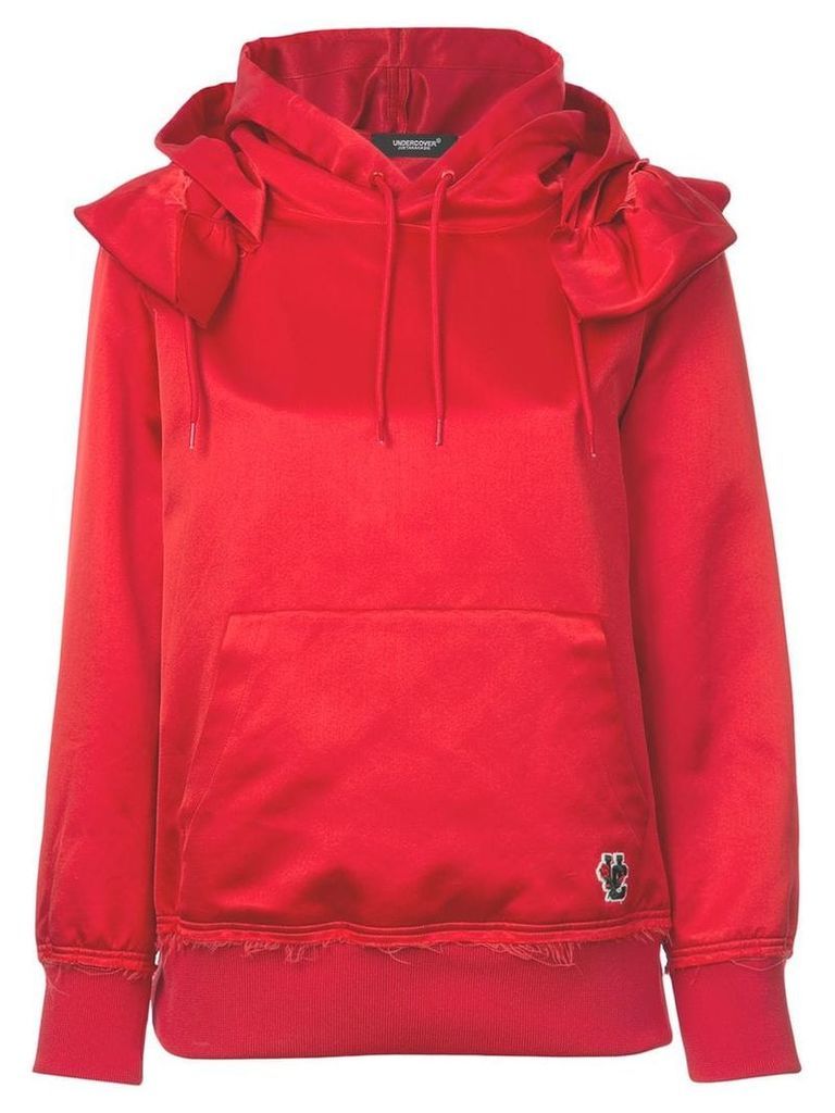 UNDERCOVER frilled shoulder satin hoodie - Red
