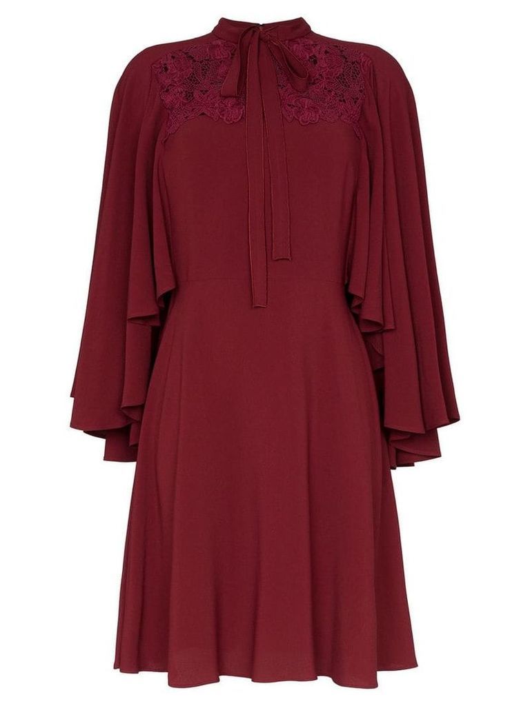 Giambattista Valli lace insert cape sleeve silk dress - Red
