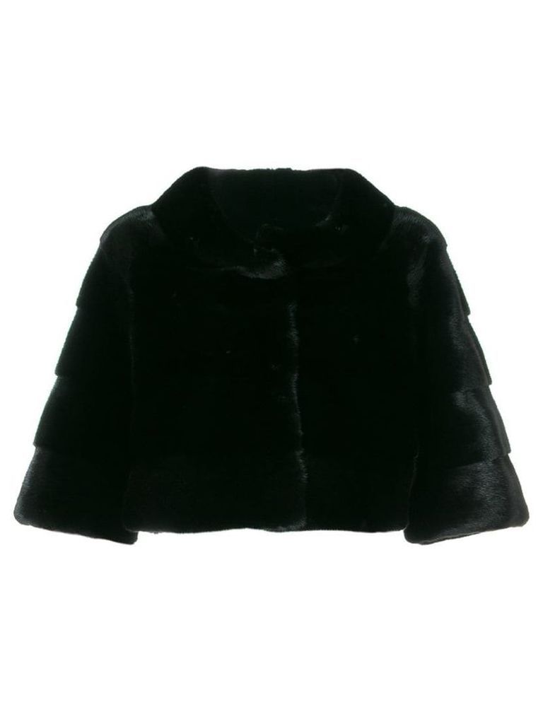 Liska fur detail cropped coat - Black
