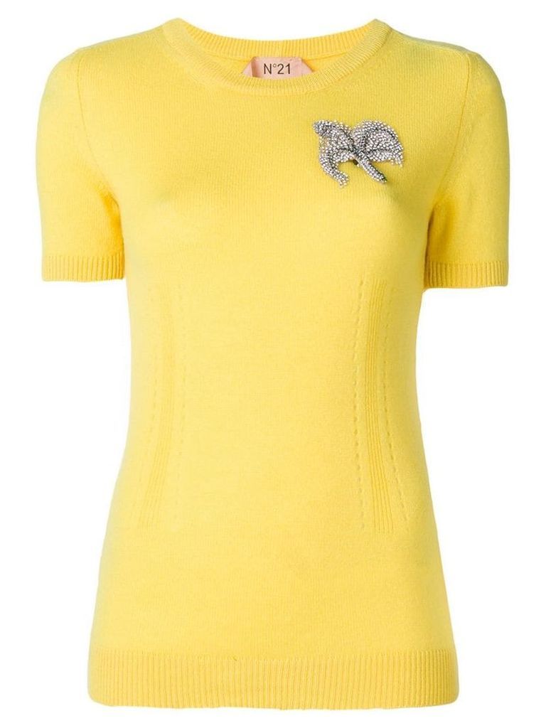 Nº21 embellished short-sleeve sweater - Yellow