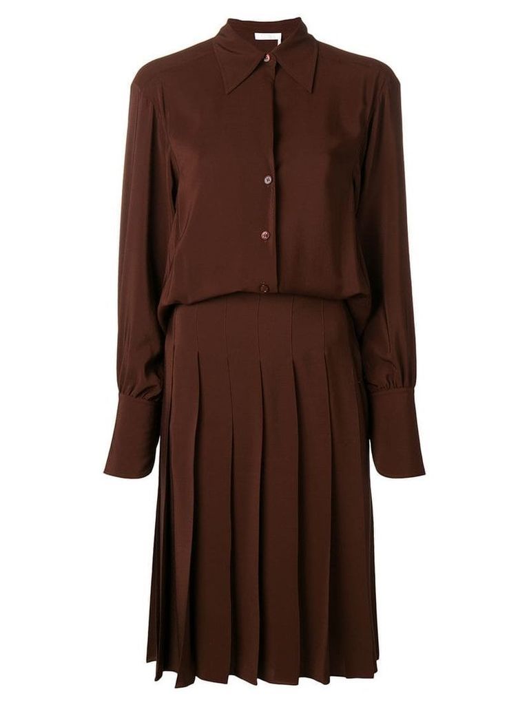 Chloé pleated shirt dress - Brown