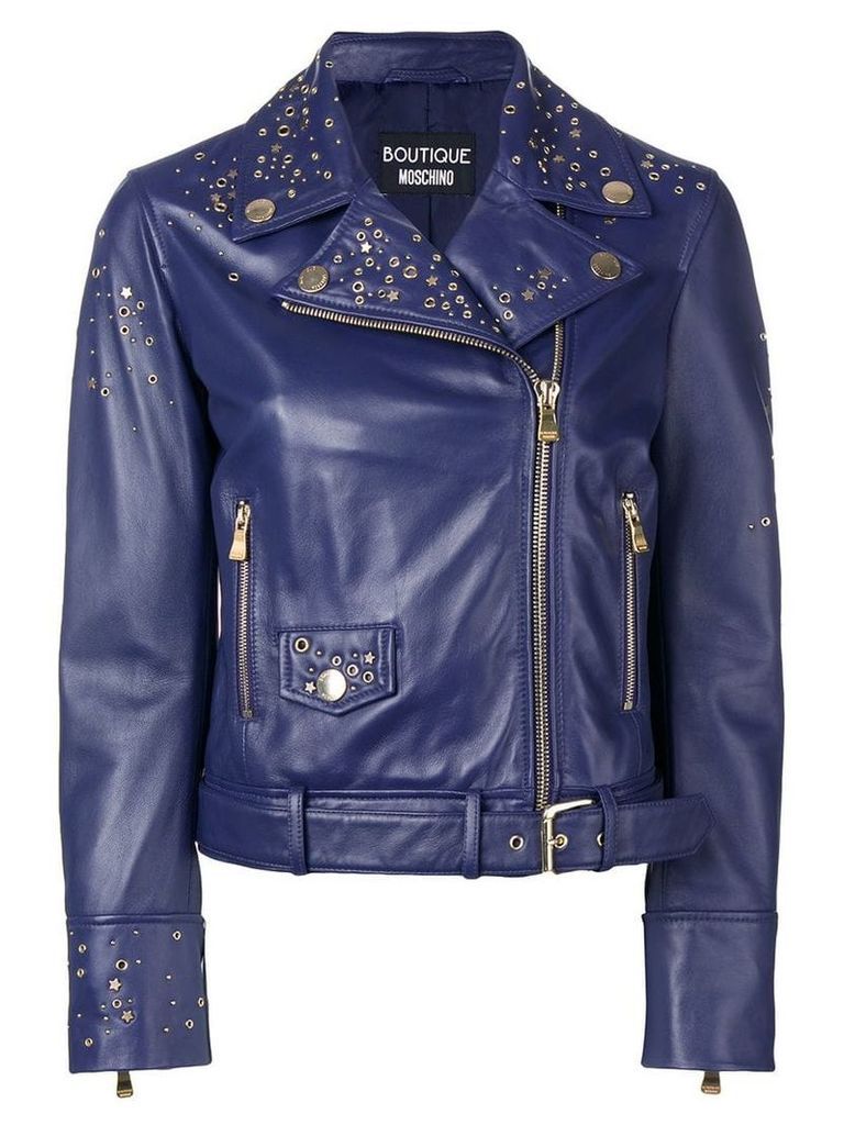 Boutique Moschino studded biker jacket - Blue