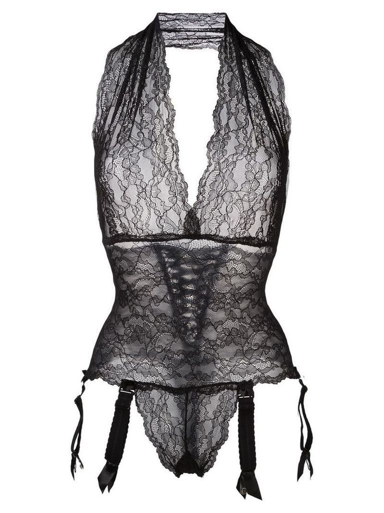 Folies By Renaud lace suspenders bodysuit - Black