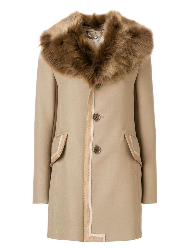 Marc Jacobs single breasted leather trim coat with fur collar -