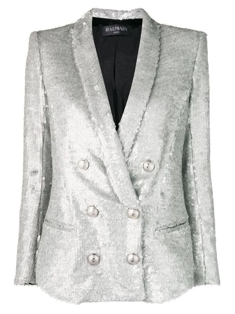 Balmain double breasted sequinned blazer - Grey