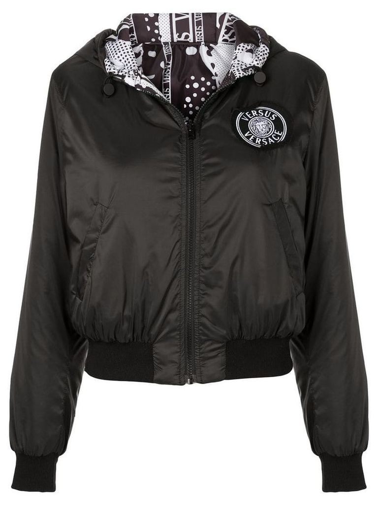 Versus logo patch hooded jacket - Black