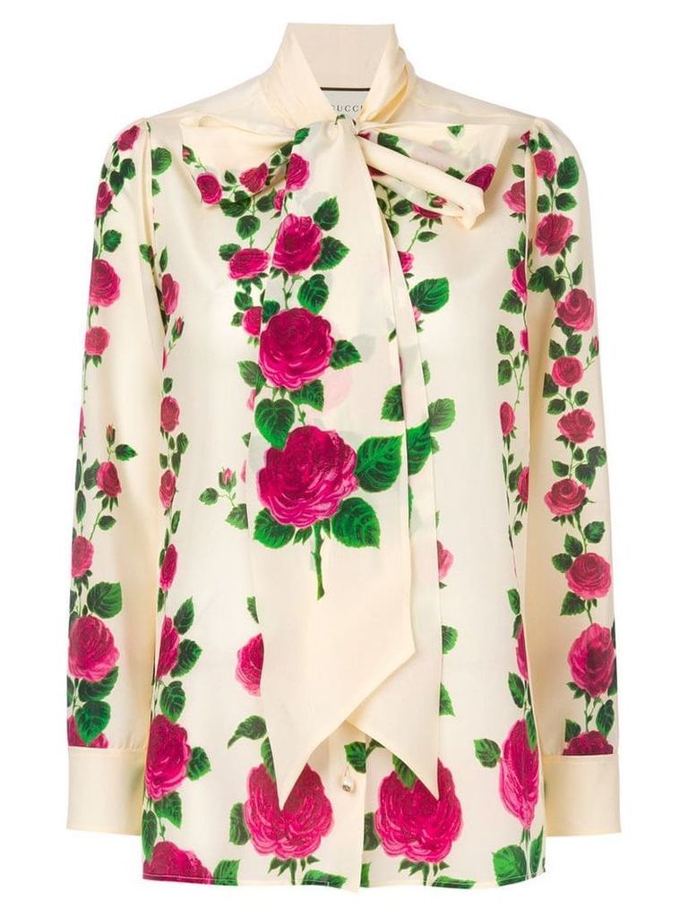 Gucci rose print pussybow blouse - Neutrals