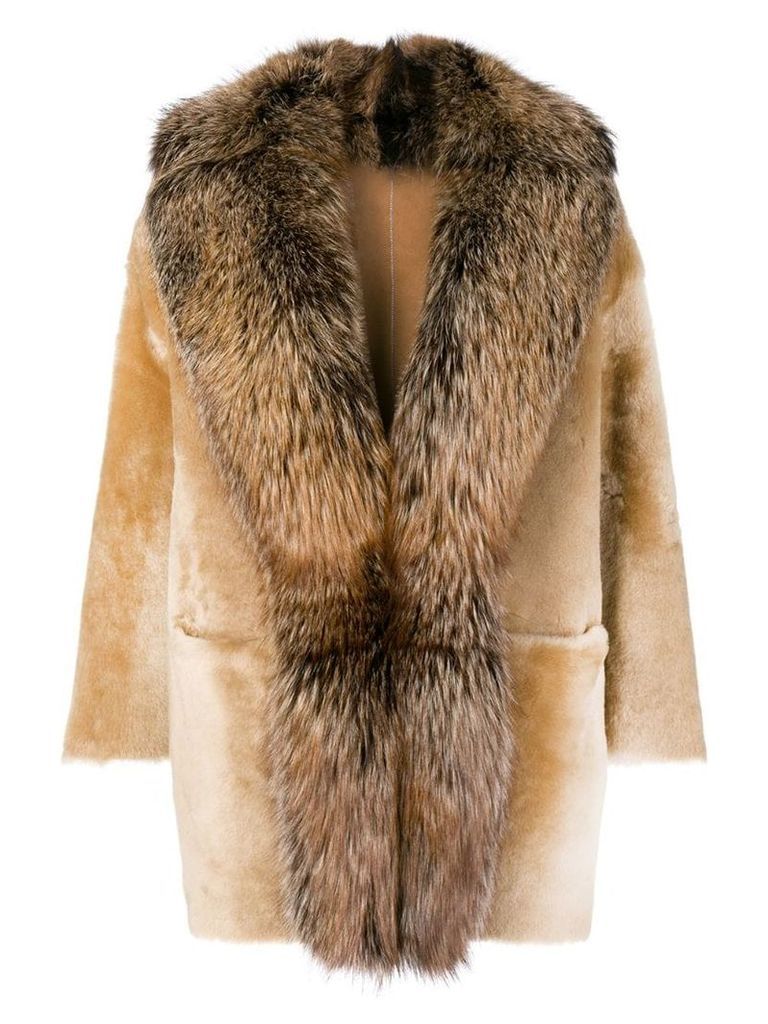 Desa 1972 racoon fur trimmed coat - Neutrals