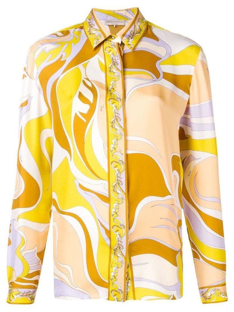 Emilio Pucci Yellow Rivera Print Silk Shirt