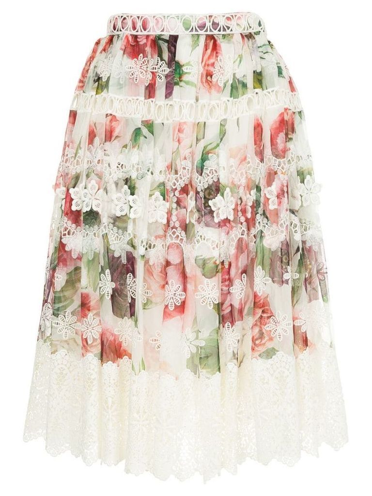 Dolce & Gabbana peony print midi skirt - White
