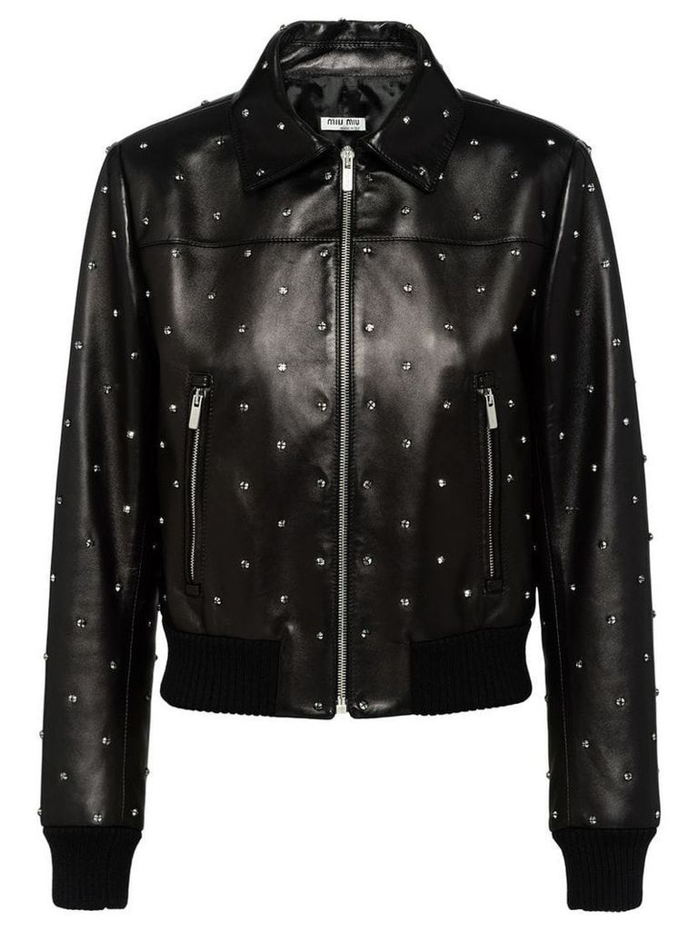 Miu Miu crystal embellished biker jacket - Black