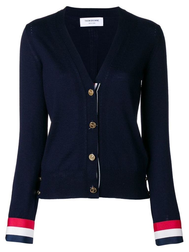 Thom Browne V-neck Cardigan With Red, White And Blue Grosgrain Cuff In