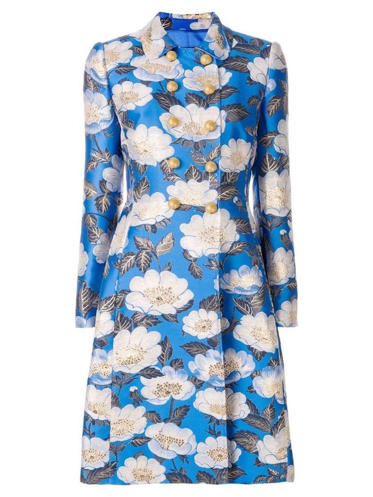 Dolce & Gabbana floral double breasted jacquard coat - Blue