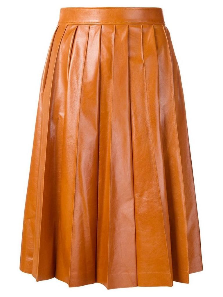 Bottega Veneta shiny pleated leather skirt - Orange