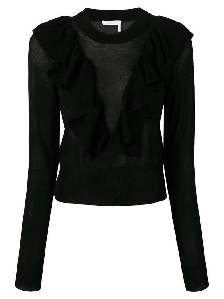See By Chloé sheer ruffled pullover - Black