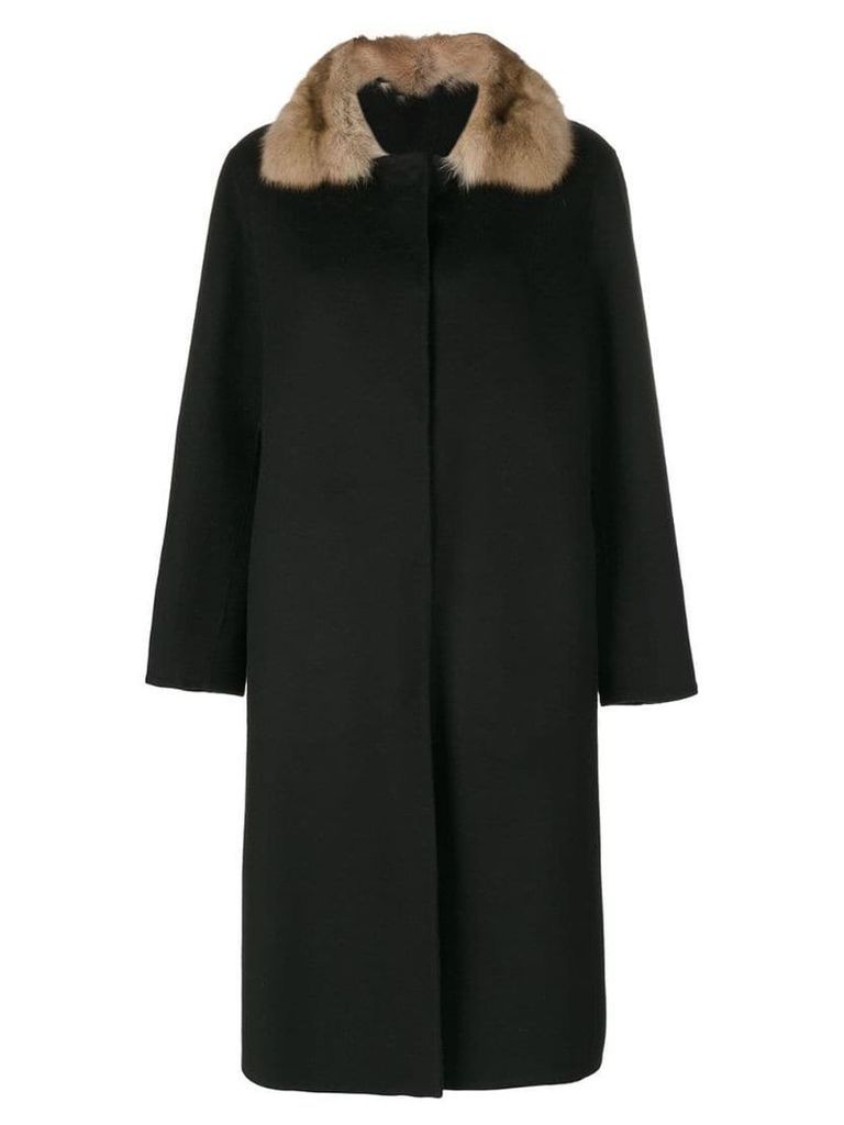 Liska contrast collar coat - Black