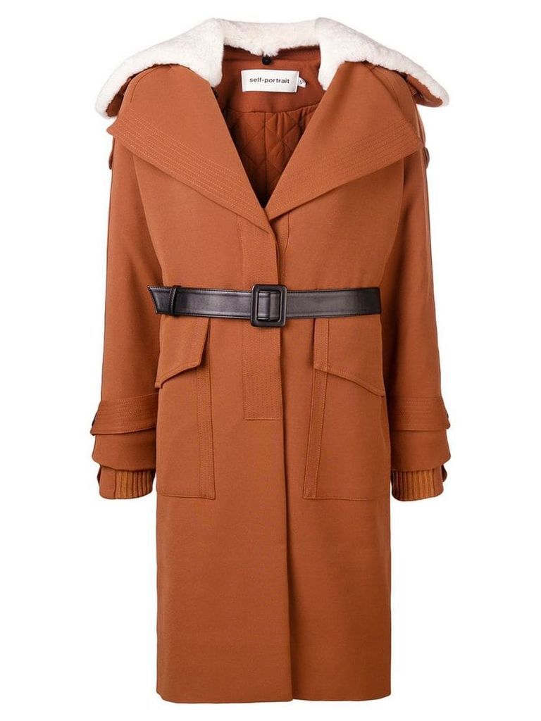 Self-Portrait oversized collar trench - Brown