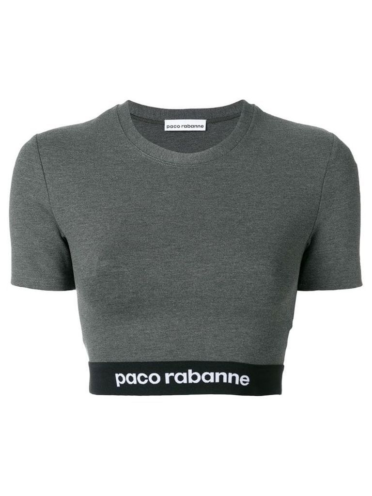 Paco Rabanne logo print cropped T-shirt - Grey