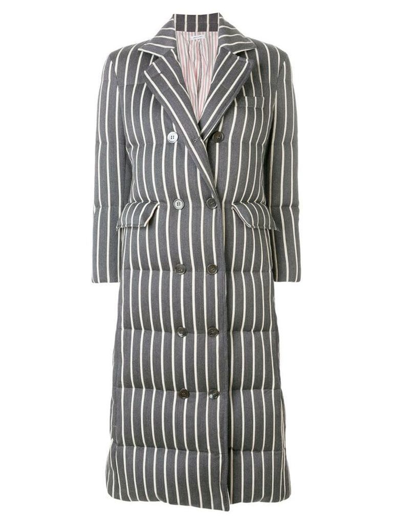 Thom Browne Chenille Banker Stripe Wool & Cotton Overcoat - Grey
