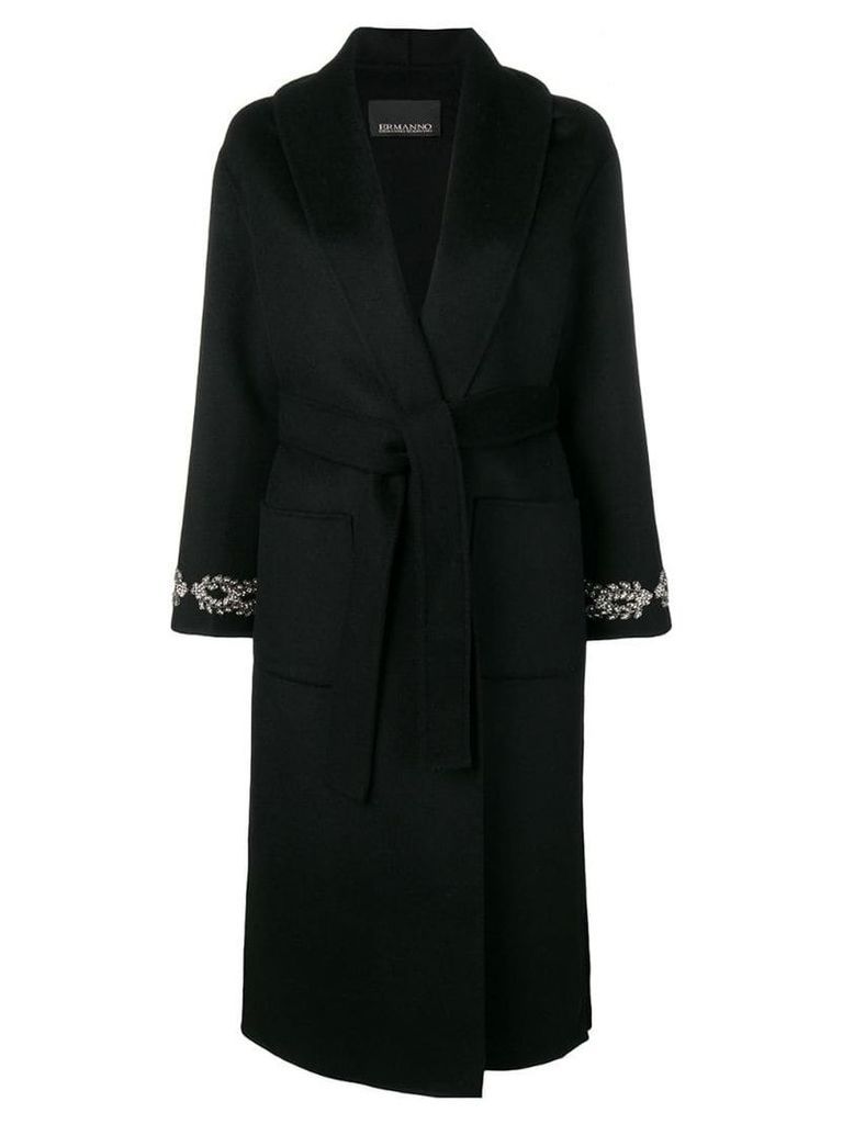 Ermanno Ermanno embellished cuff robe coat - Black