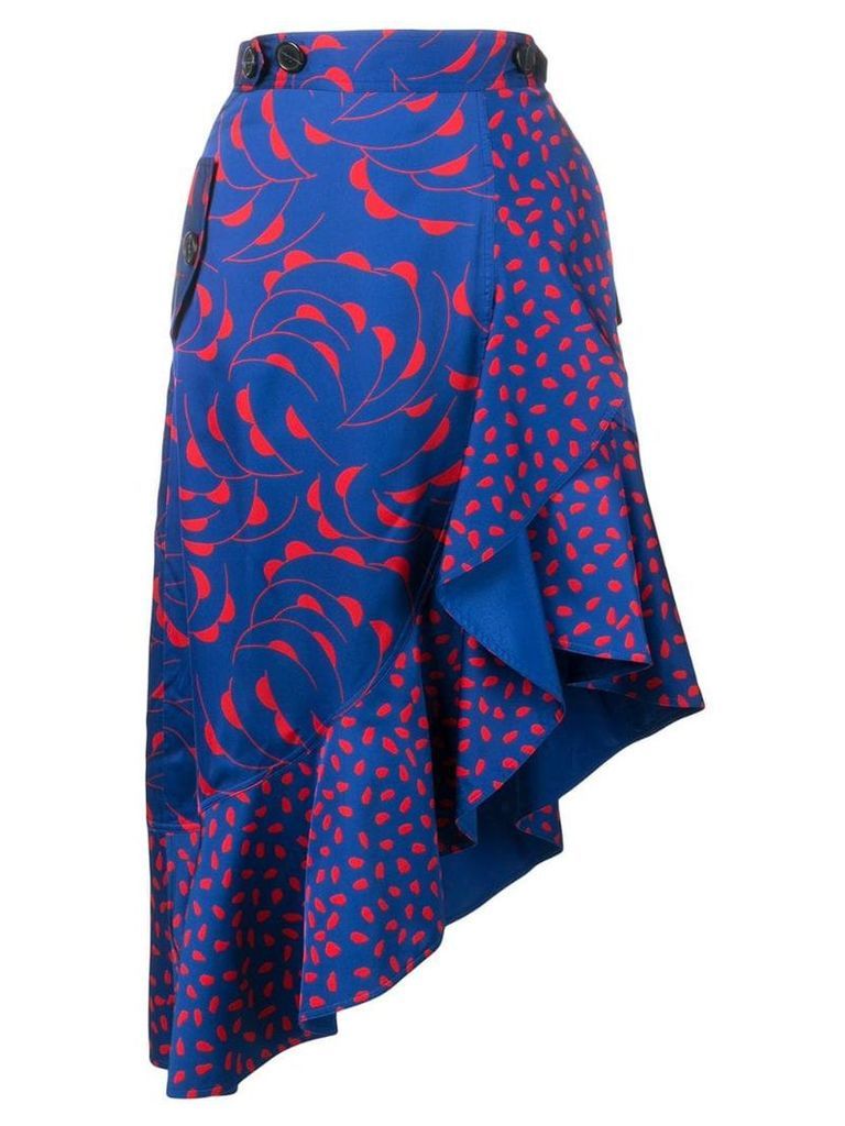 Self-Portrait patterned asymmetric skirt - Blue
