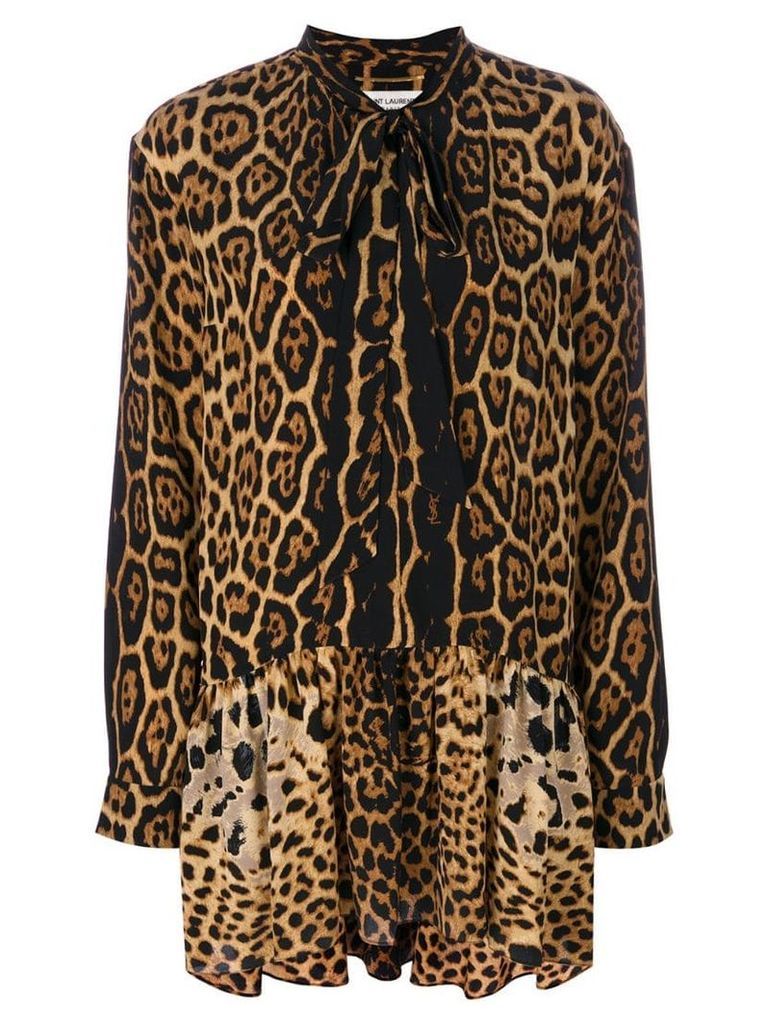 Saint Laurent leopard print neck tie dress - Black