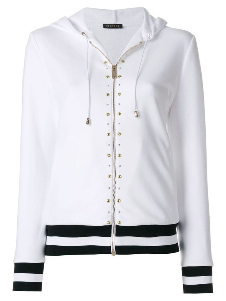 Versace studded stripe detail zipped hoodie - White