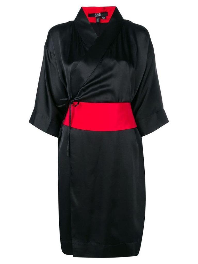 Karl Lagerfeld obi belted kimono dress - Black