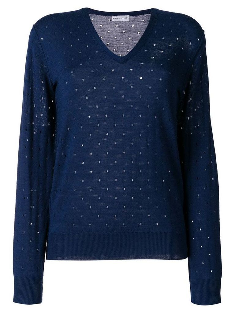 Sonia Rykiel elbow patch embroidered cutout detailed sweater - Blue